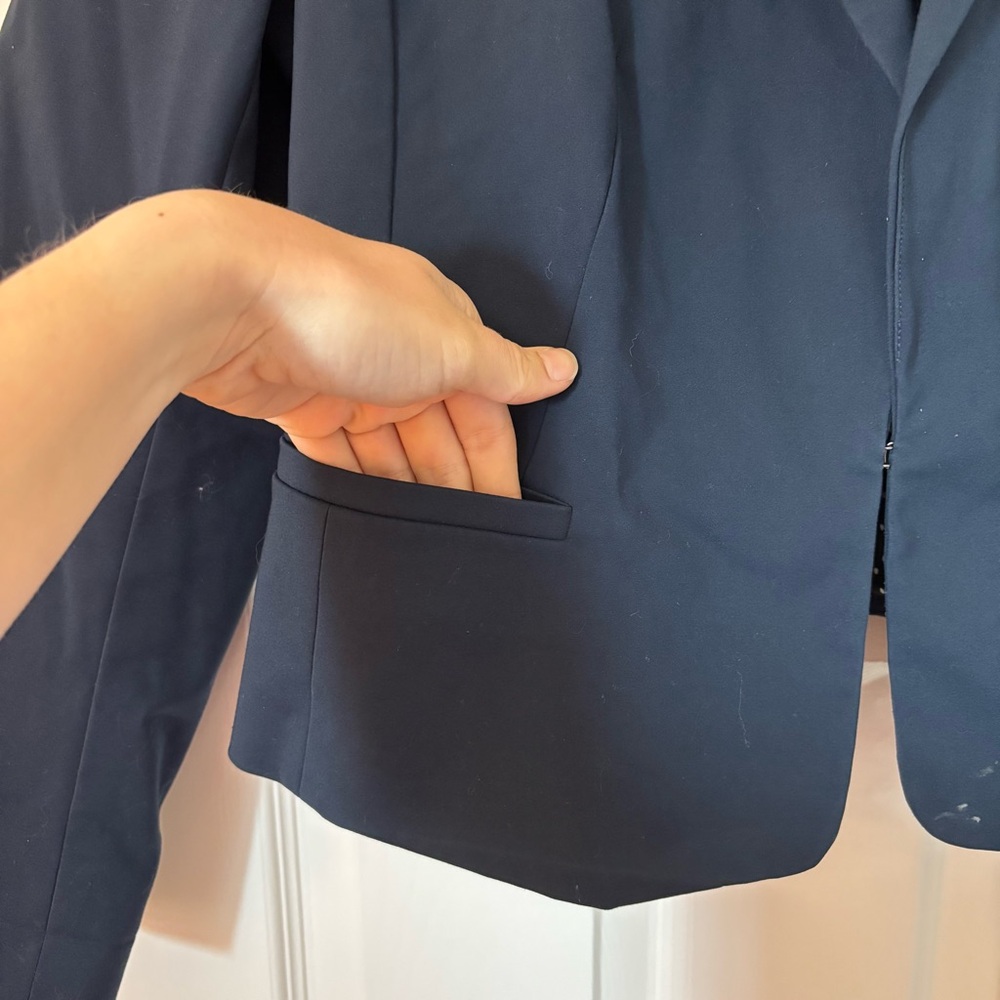 Ann Taylor Navy Blue Double Breasted Blazer Hook Eye Closure 14 Preppy Career - Picture 5 of 8
